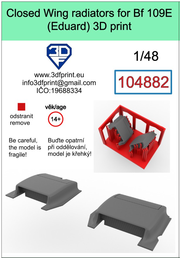 104882 1/48 Closed Wing radiators for Bf 109E (Eduard)