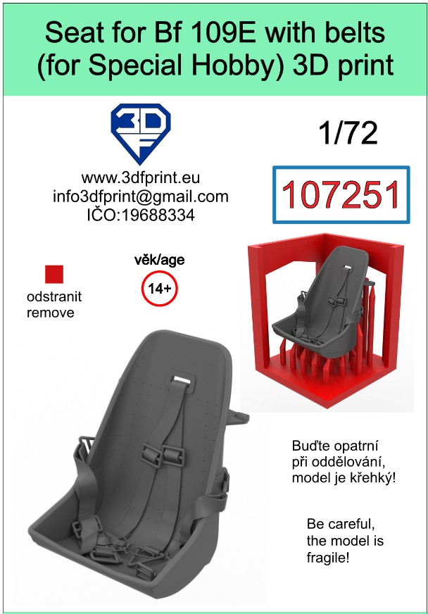 107251 1/72 Seat for Bf 109E (Eduard) with belts