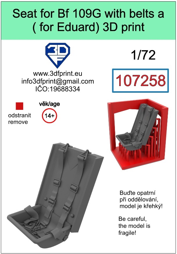 107258 1/72 Seat for Bf 109G (Eduard) with belts