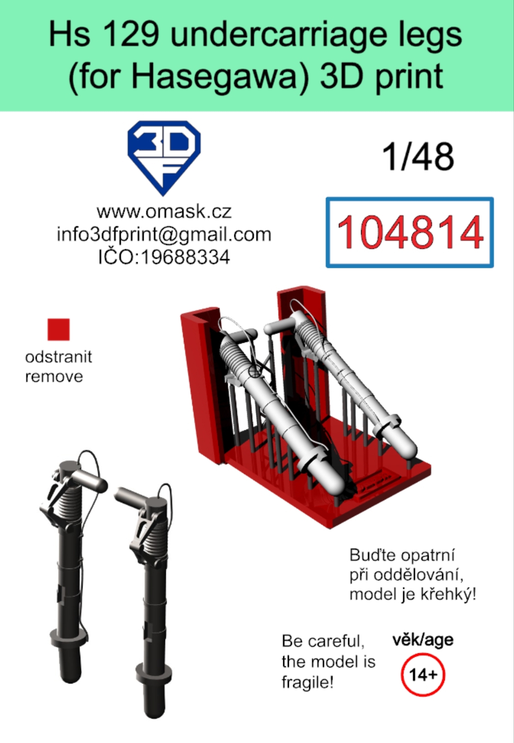104814 1/48  Hs 129 undercarriage legs (for Hasegawa/Hobby 2000) 3D print