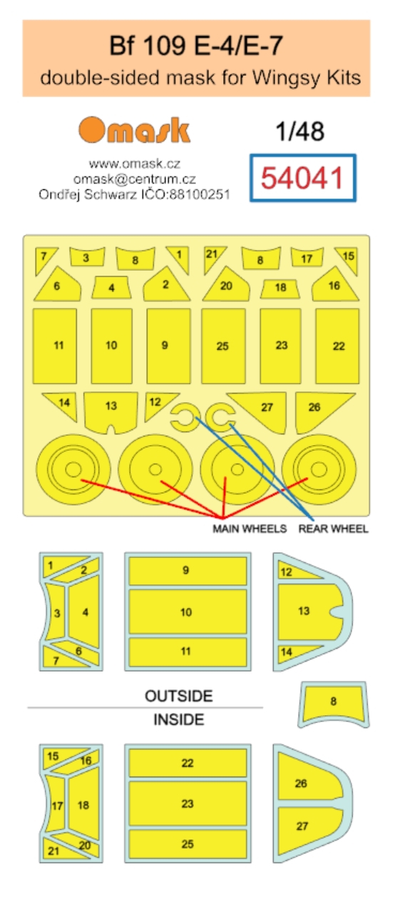 54041 1/48 Bf 109 E-4 / E-7 double-sided mask (for Wingsy Kits)