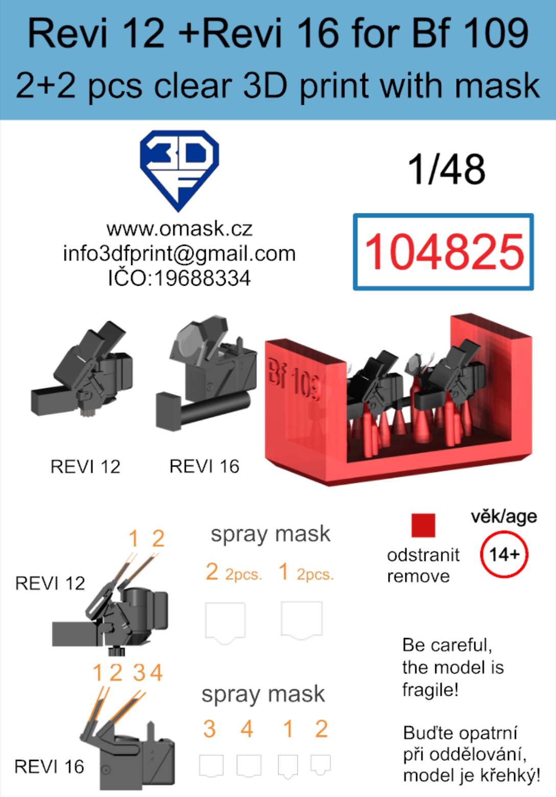104825 1/48  Revi 12 + Revi 16 for Bf 109 clear 3D print (2+2 pcs)