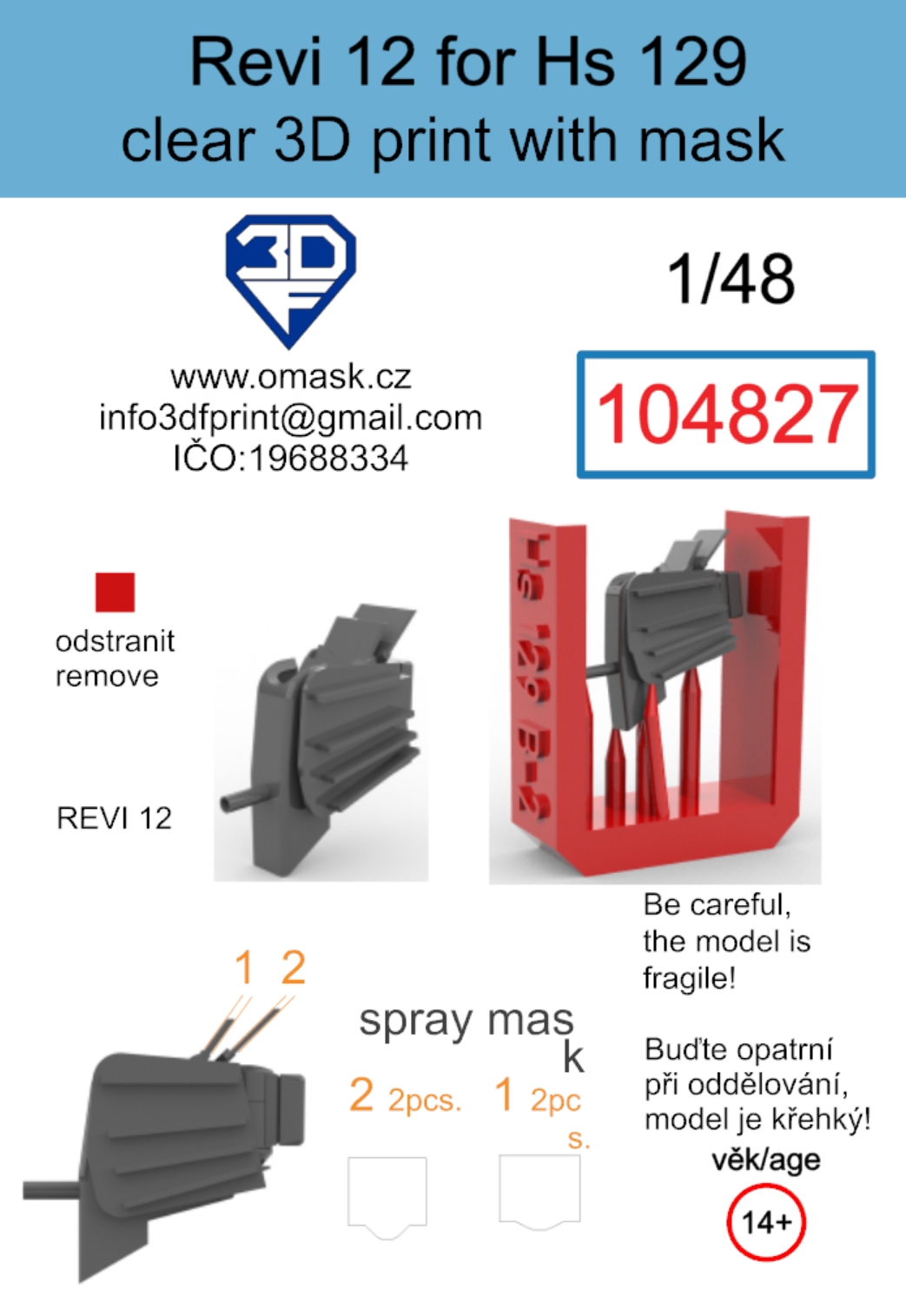 104827 1/48  Revi 12 for Hs 129 clear 3D print