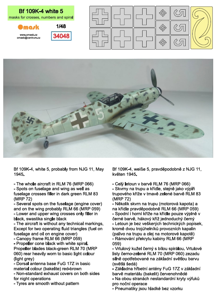 34048 1/48 Bf 109K-4 white 5 (masks for crosses, numbers and spiral)